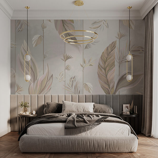 Een behang met bladeren en bloemen Een behang met bladeren en bloemen