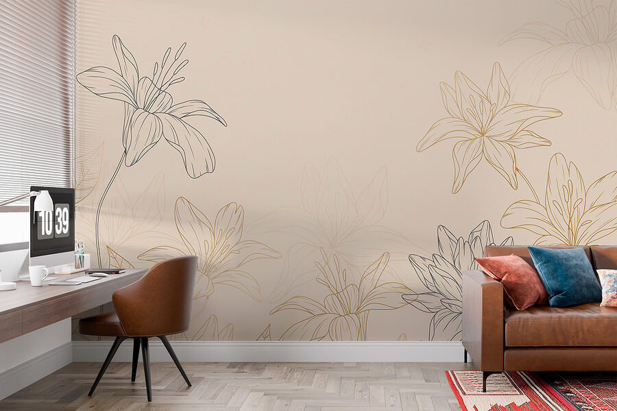 Een tekening van bloemen op een beige achtergrond