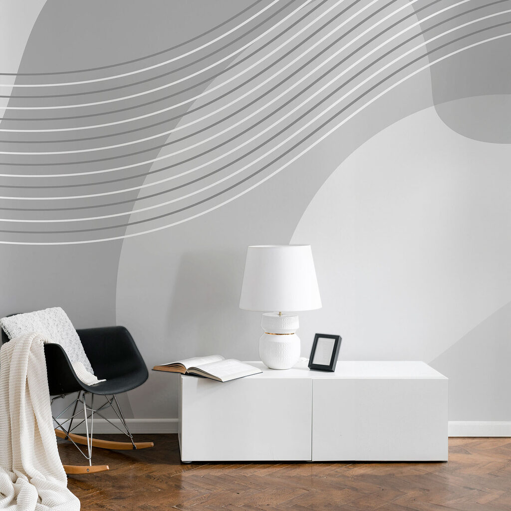 A grey and white background with white lines