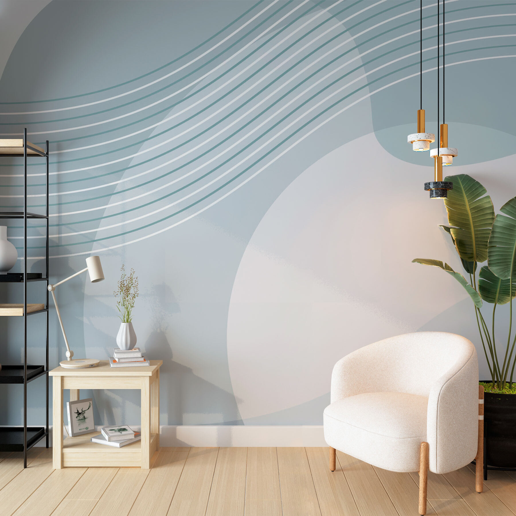 A blue and white background with white lines