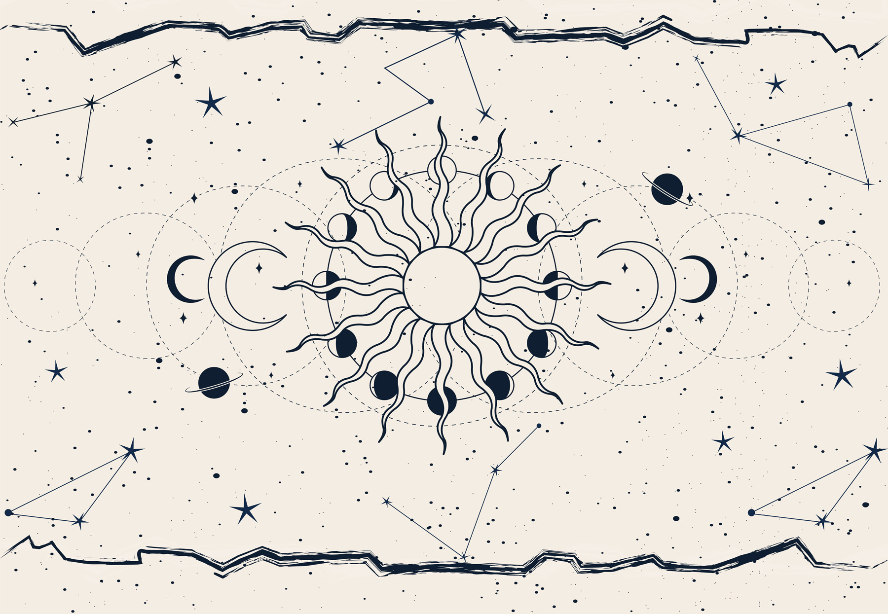 A drawing of the sun and the moon