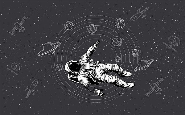Een astronaut zwevend in de ruimte Een astronaut zwevend in de ruimte