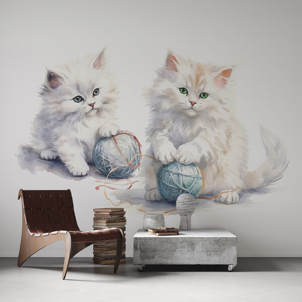 Een aquarel van twee katjes die met garen spelen Een aquarel van twee katjes die met garen spelen