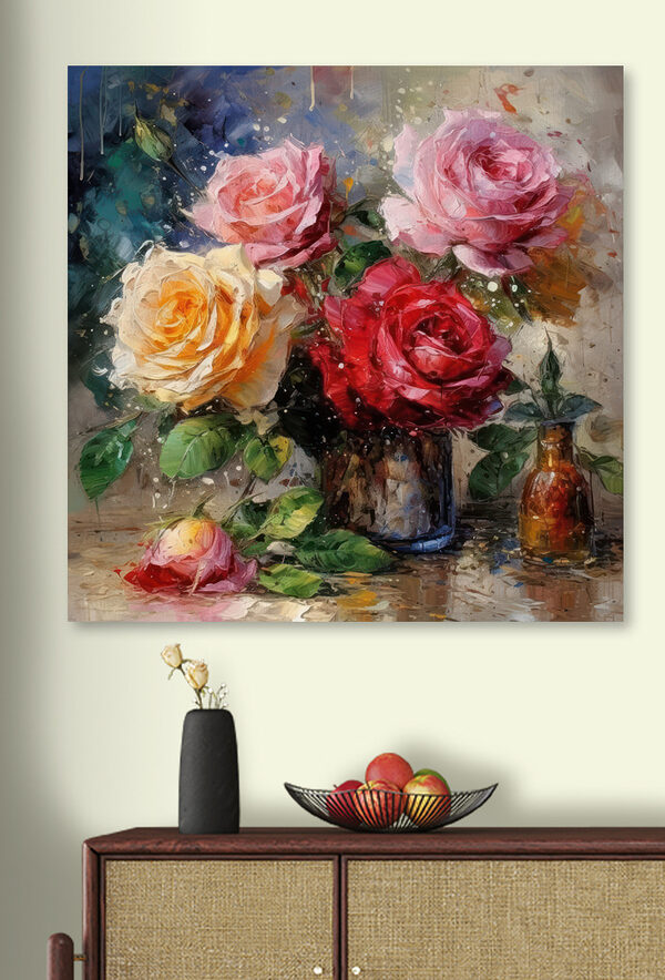 A painting of flowers in a vase A painting of flowers in a vase