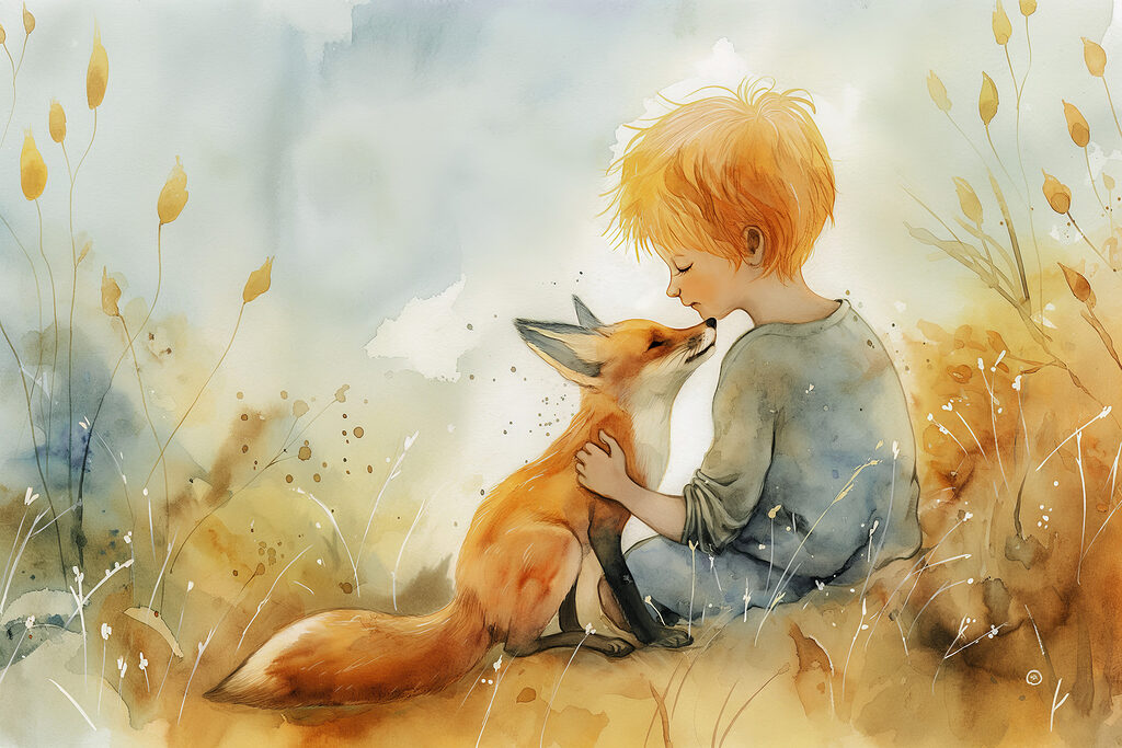 A child hugging a fox
