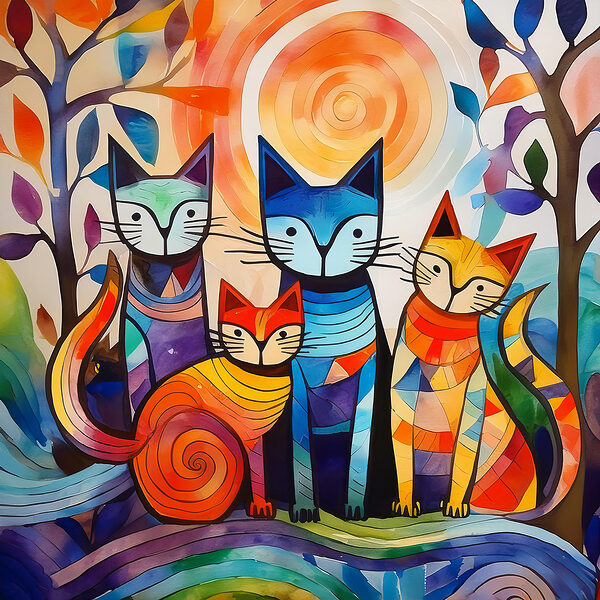 A group of cats in a group