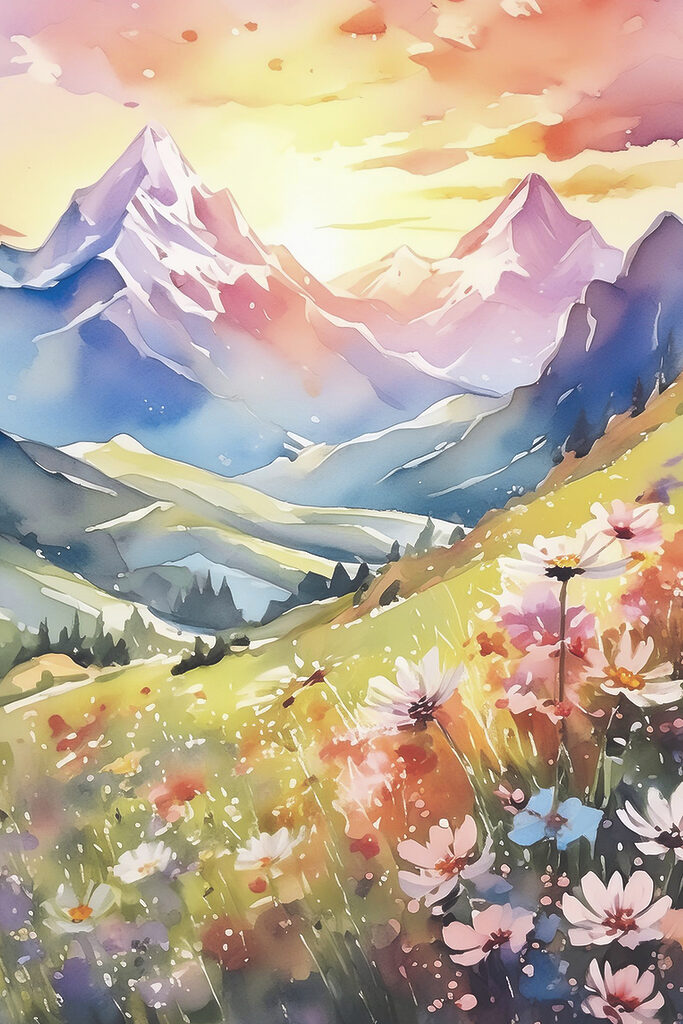 A painting of a mountain range A painting of a mountain range