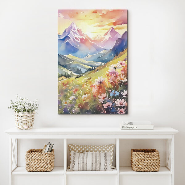 A painting of a mountain range A painting of a mountain range