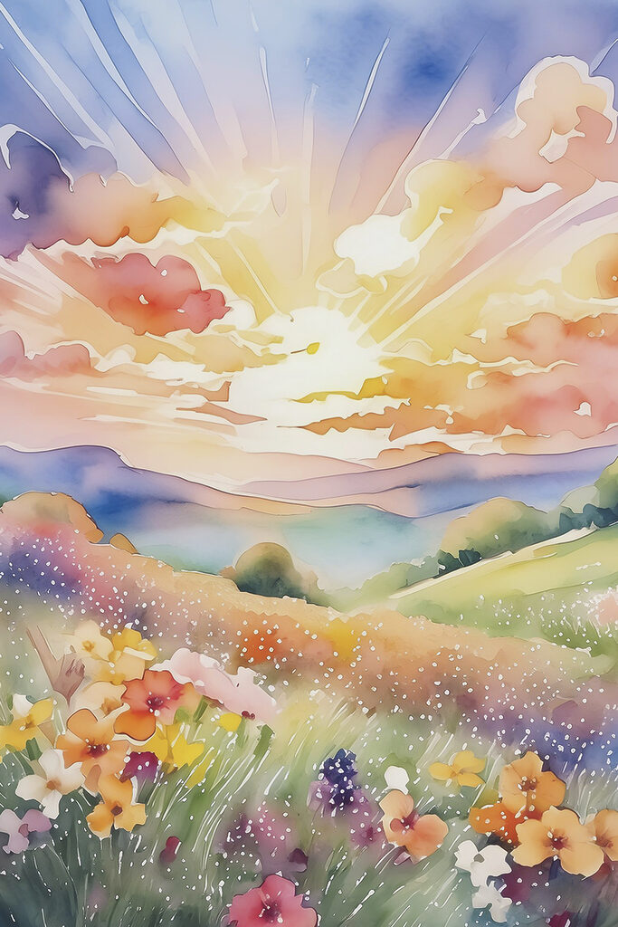 A painting of a field of flowers