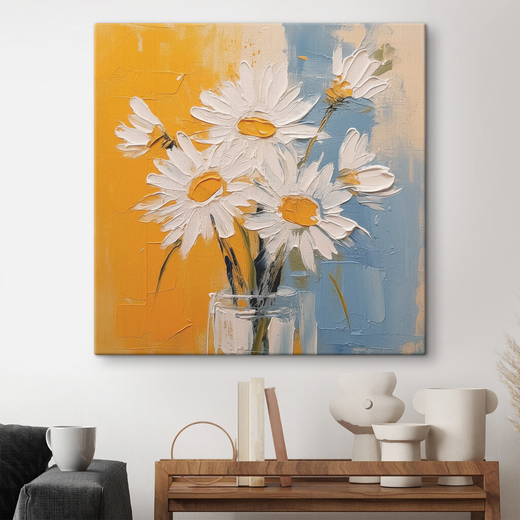 A painting of flowers in a glass A painting of flowers in a glass