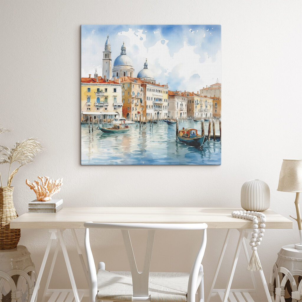 Watercolor of Grand Canal with boats and buildings Watercolor of Grand Canal with boats and buildings