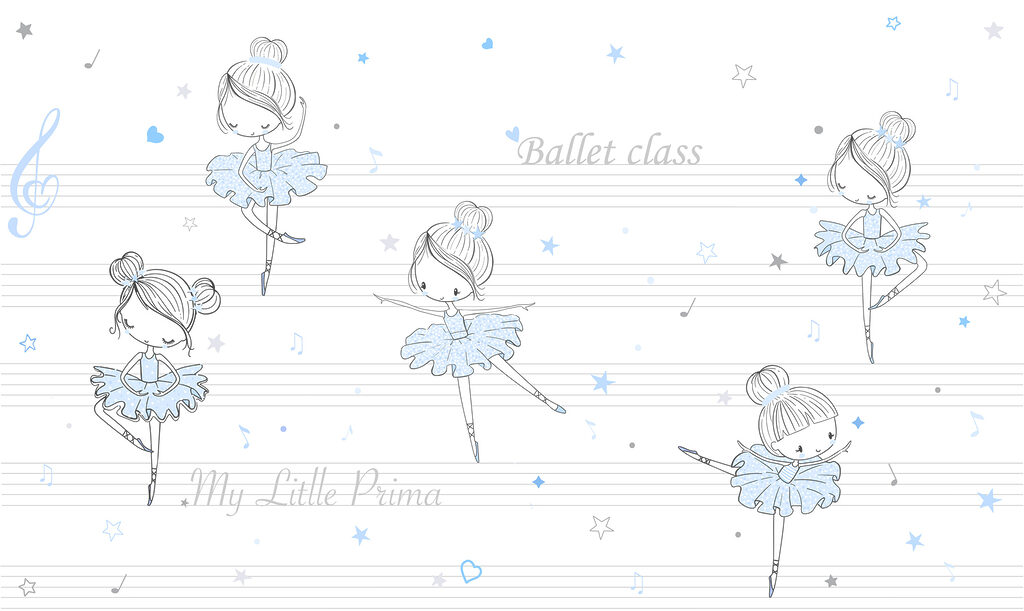 A group of ballet dancers on musical notes A group of ballet dancers on musical notes