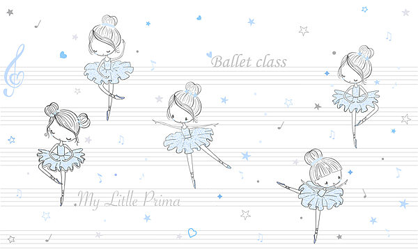 A group of ballet dancers on musical notes A group of ballet dancers on musical notes