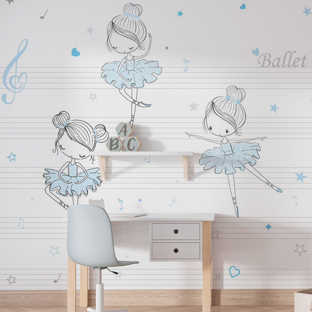 A group of ballet dancers on musical notes A group of ballet dancers on musical notes