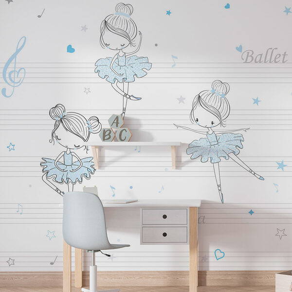 A group of ballet dancers on musical notes A group of ballet dancers on musical notes
