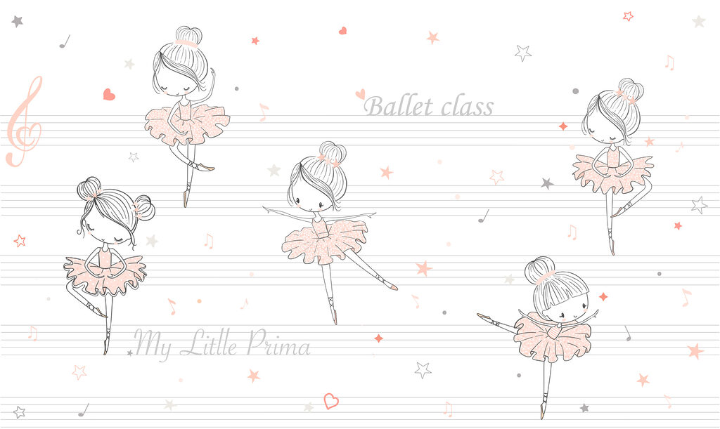 Een groep cartooneske meisjes danst op een muzieknoot Een groep cartooneske meisjes danst op een muzieknoot