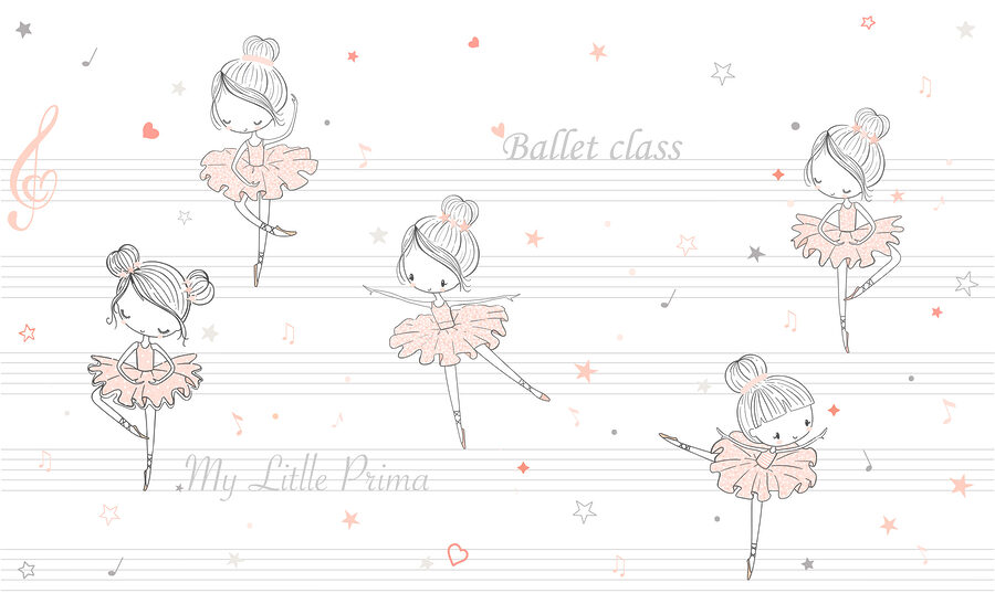 Een groep cartooneske meisjes danst op een muzieknoot