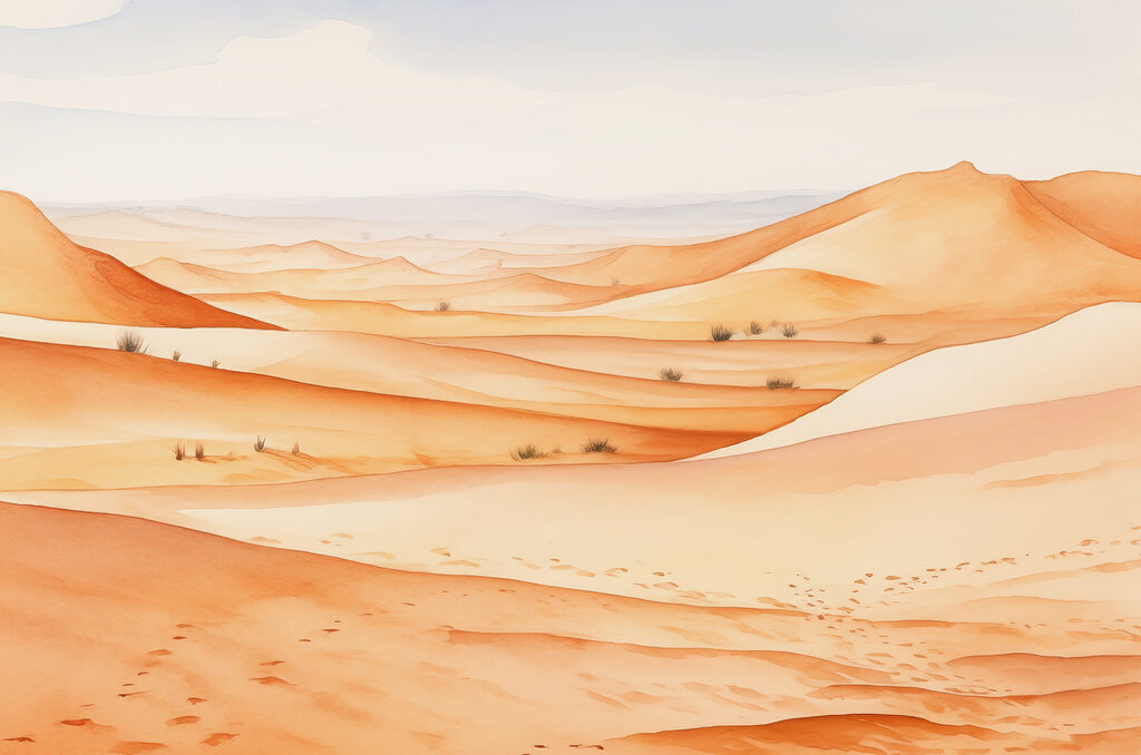 Een woestijnlandschap met zandduinen Een woestijnlandschap met zandduinen