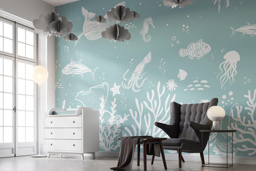 Een witte omtrek van zeedieren