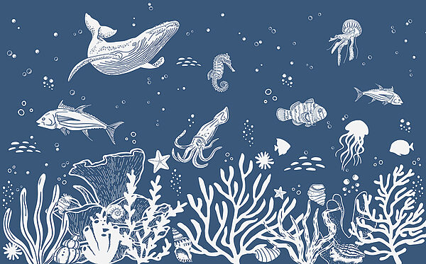 Een witte omtrek van zeedieren Een witte omtrek van zeedieren