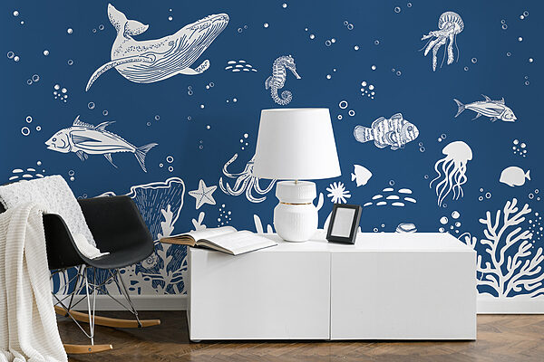 Een witte omtrek van zeedieren Een witte omtrek van zeedieren