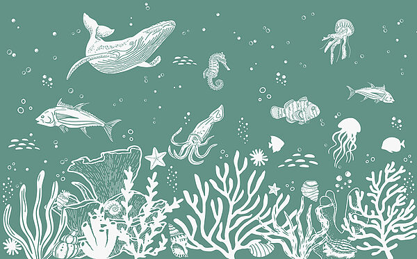 Een witte omtrek van zeedieren Een witte omtrek van zeedieren