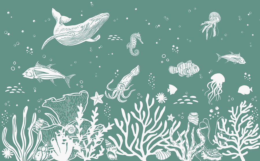 Een witte omtrek van zeedieren