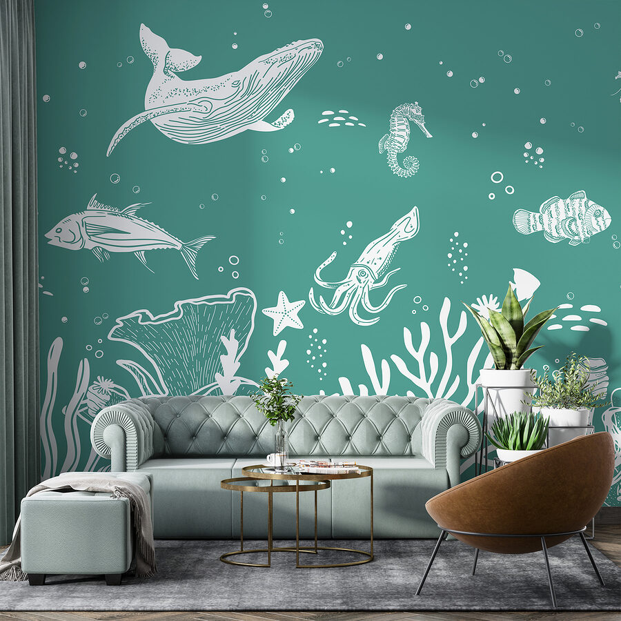 Een witte omtrek van zeedieren