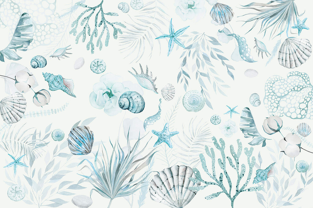 Een aquarelpatroon van zeeleven Een aquarelpatroon van zeeleven