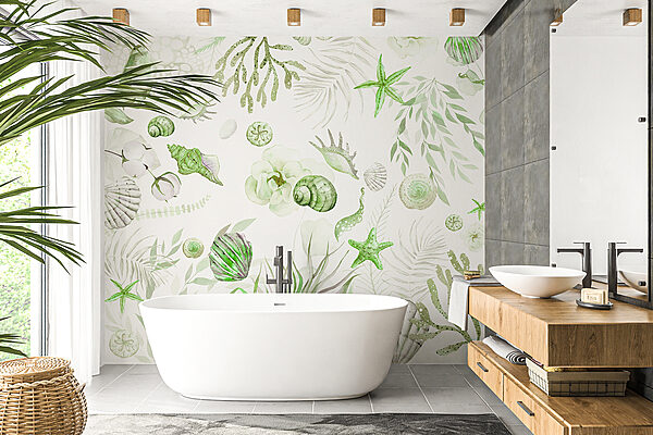 A watercolor sea creatures and plants