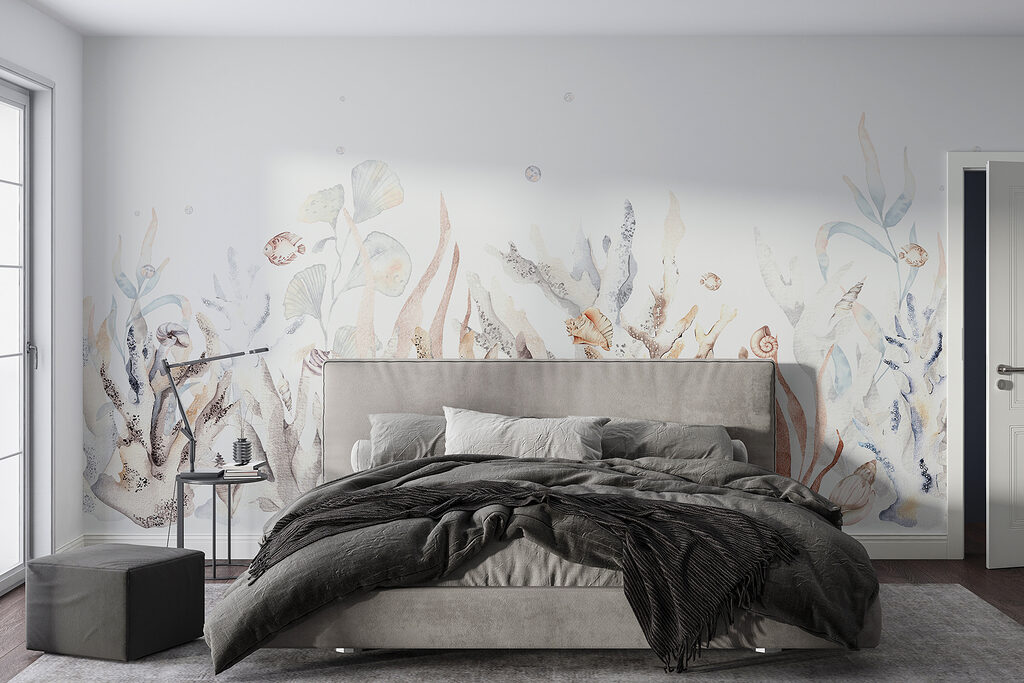 A watercolor of seaweed and shells A watercolor of seaweed and shells