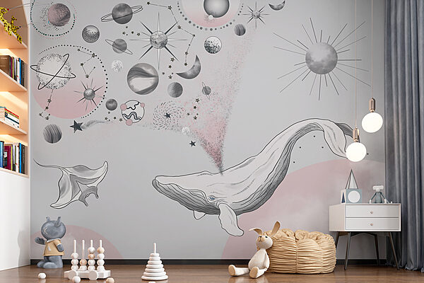 A whale with planets and stars