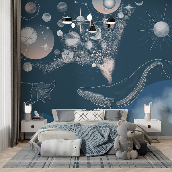 Een walvis en planeten in de lucht Een walvis en planeten in de lucht