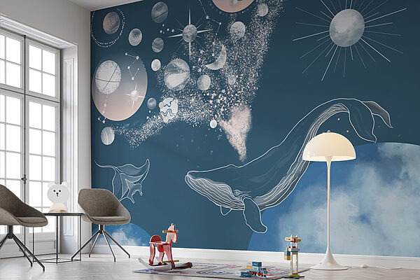 Een walvis en planeten in de lucht Een walvis en planeten in de lucht