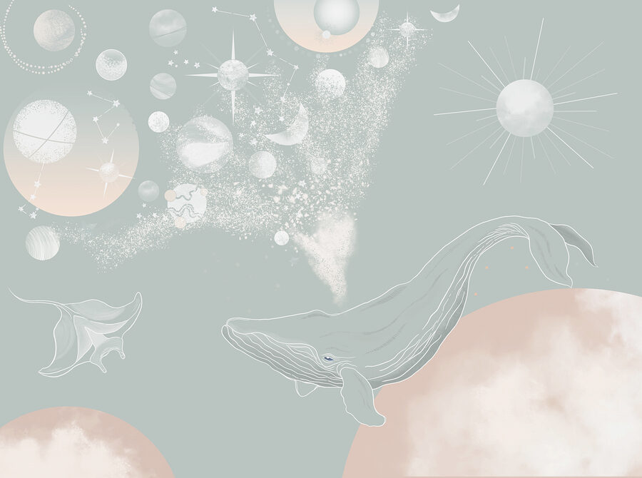 Een walvis met een rookwolk