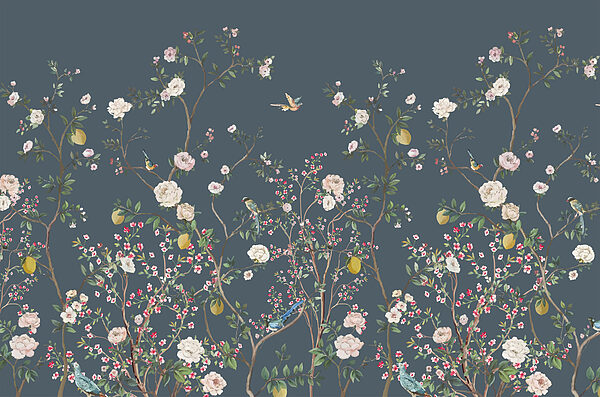 Een behang met bloemen en vogels Een behang met bloemen en vogels