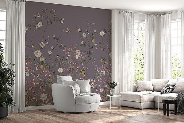 Een behang met vogels en bloemen Een behang met vogels en bloemen