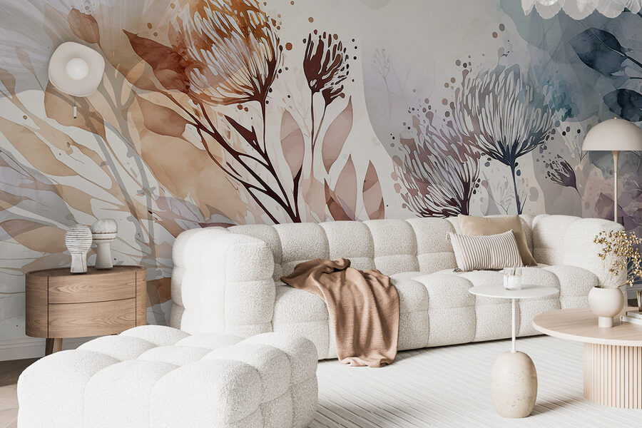 Een aquarelschilderij van bloemen en bladeren