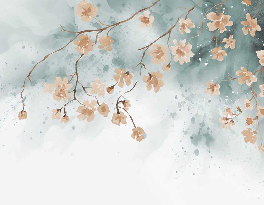 Een schilderij van bloemen op een tak Een schilderij van bloemen op een tak