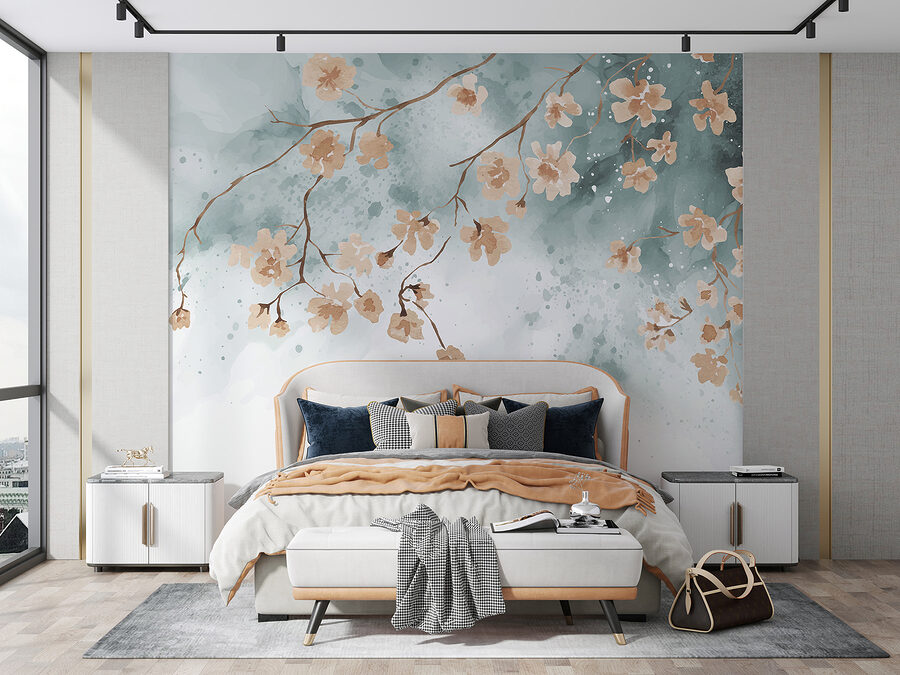 Een schilderij van bloemen op een tak Een schilderij van bloemen op een tak