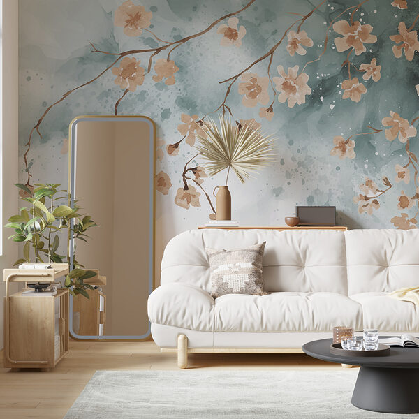 Een schilderij van bloemen op een tak Een schilderij van bloemen op een tak