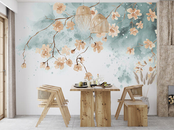 Een schilderij van bloemen op een tak Een schilderij van bloemen op een tak