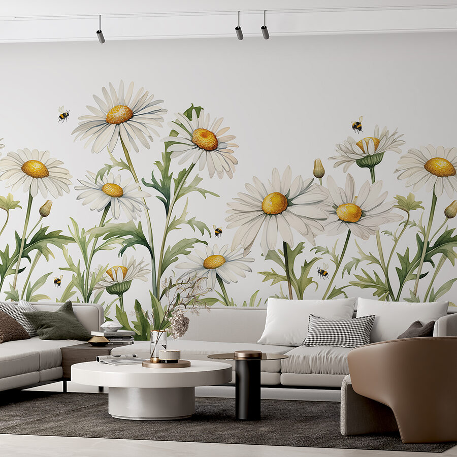 Een groep witte bloemen met een geel hart en groene bladeren