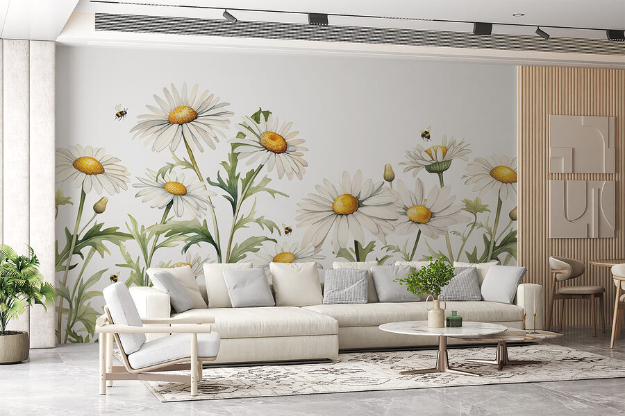 Een groep witte bloemen met een geel hart en groene bladeren