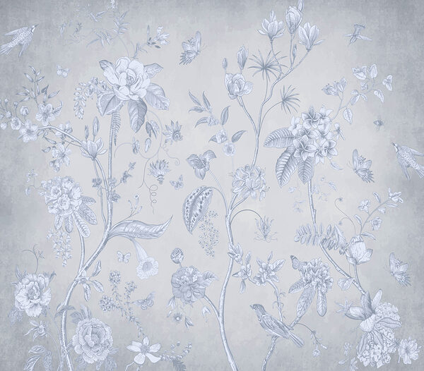 Een behang met bloemen en vogels Een behang met bloemen en vogels