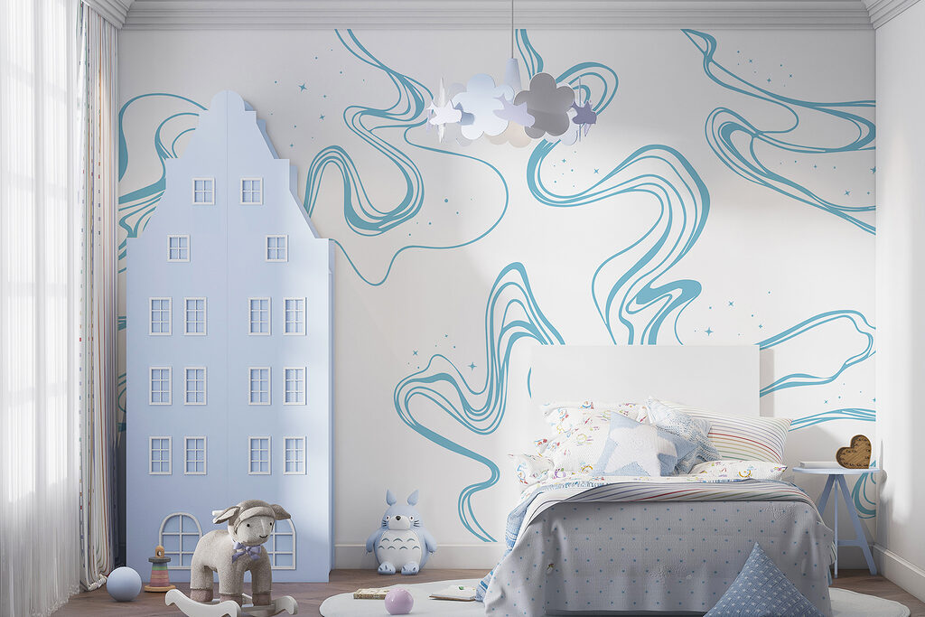 A white background with blue lines
