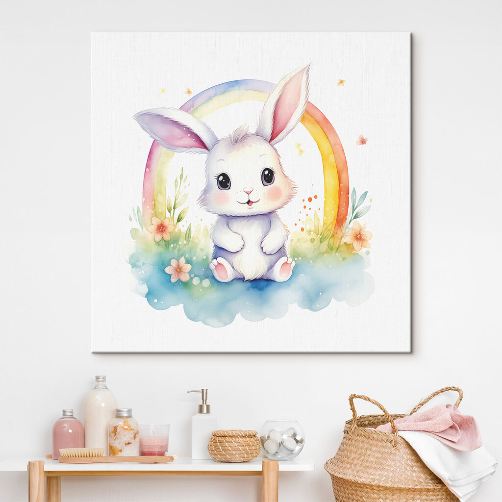 A watercolor of a bunny with a rainbow A watercolor of a bunny with a rainbow
