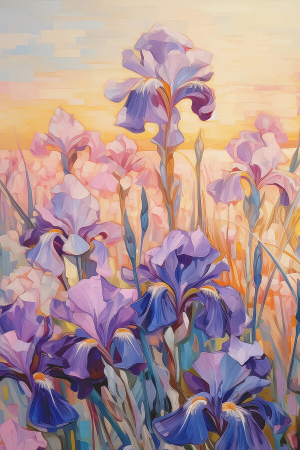 A painting of purple flowers