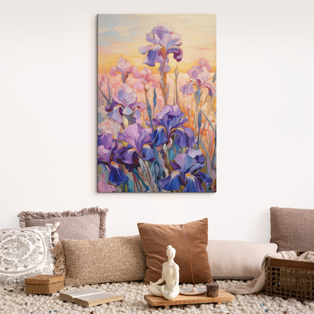 A painting of purple flowers