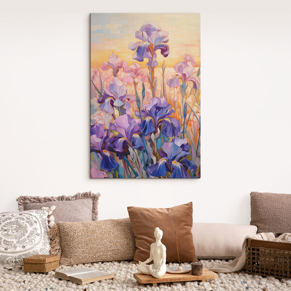 A painting of purple flowers